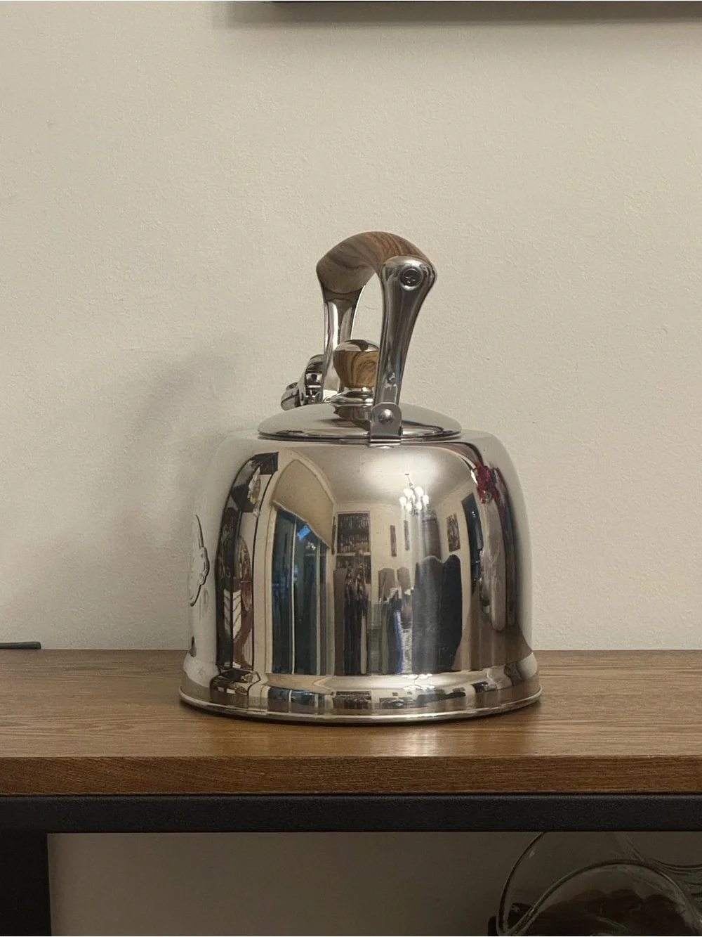 Pioneer Woman Stainless Steel Tea Kettle Acacia Wood Handle EUC